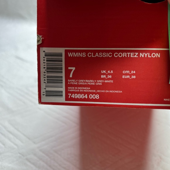 73: Nike Womens Classic Cortez Nylon (Barely Grey/ Barely Grey- White) Size: 7 - Picture 8 of 8